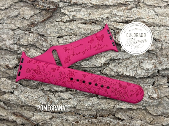 Bible Verse Ephesians 2:8 Silicone Watch Band Laser Engraved, Apple Watch Compatible Series 1-11, SE 1-3 & Ultra 1-3