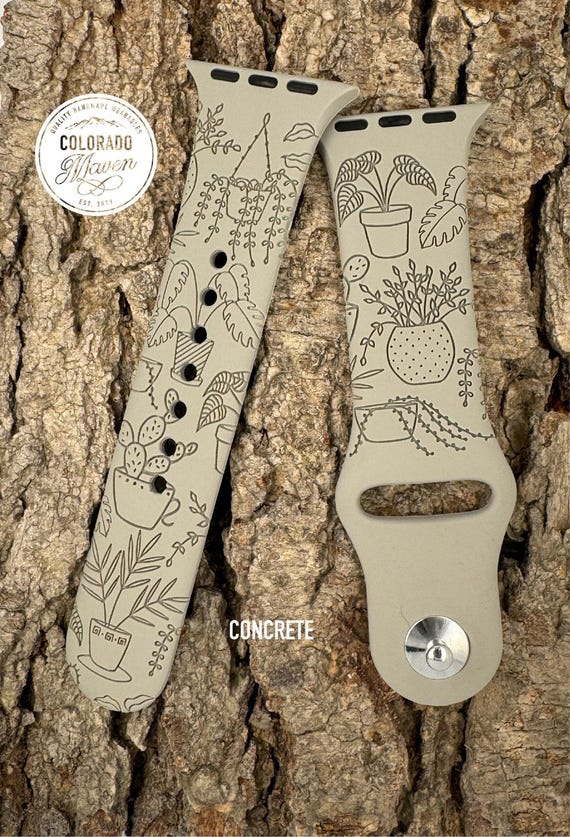 Plants, House Plant Silicone Watch Band Laser Engraved, Apple Watch Compatible Series 1-11, SE 1-3 & Ultra 1-3