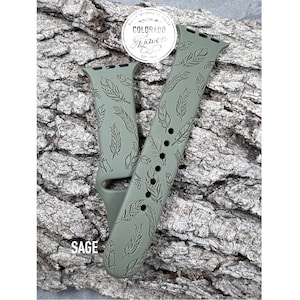 Feather, Boho Feather Silicone Band Laser Engraved, Apple Watch Compatible 38/40/41mm, 42/44/45mm, Series 1,2,3,4,5,6,7,8,9,SE,SE2