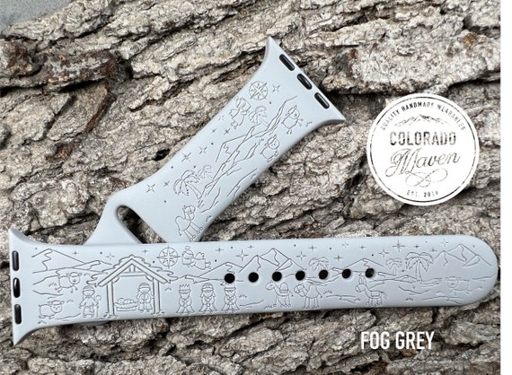 Nativity Christmas Silicone Watch Band Laser Engraved, Apple Watch Compatible 38/40/41mm, 42/44/45mm, Series 1,2,3,4,5,6,7,8,9,SE,SE2