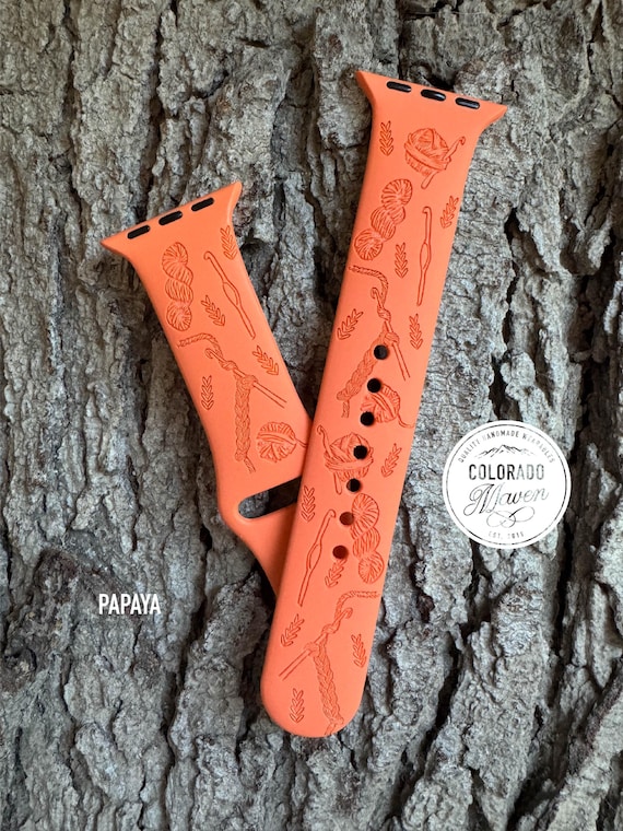 Crochet, Crocheting Watch Band Silicone Laser Engraved, Apple Watch Compatible 38/40/41mm, 42/44/45mm, Series 1,2,3,4,5,6,7,8,9,SE,SE2