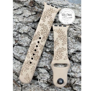 Spring Floral Tulip Silicone Watch Band Laser Engraved, Apple Watch Compatible Series 1-11, SE 1-3 & Ultra 1-3