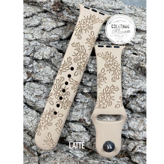 Spring Floral Tulip Silicone Watch Band Laser Engraved, Apple Watch Compatible Series 1-11, SE 1-3 & Ultra 1-3