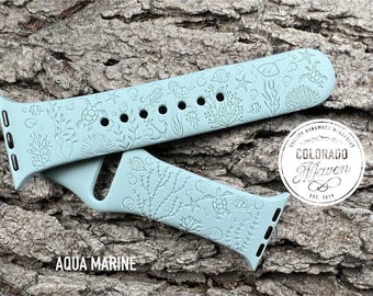 Under the Sea Silicone Watch Band Laser Engraved, Apple Watch Compatible Series 1-11, SE 1-3 & Ultra 1-3