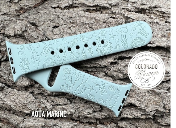 Under the Sea Silicone Watch Band Laser Engraved, Apple Watch Compatible Series 1-11, SE 1-3 & Ultra 1-3