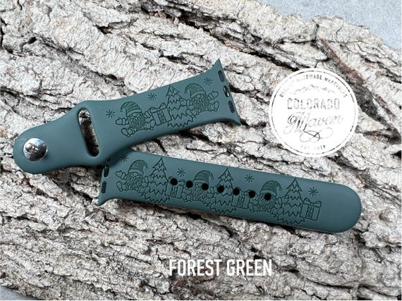 Gnome Christmas Tree Silicone Watch Band Laser Engraved, Apple Watch Compatible Series 1-11, SE 1-3 & Ultra 1-3