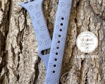 Dog Paw Print Slim Narrow Silicone Watch Band Laser Engraved, Apple Watch Compatible Series 1-11, SE 1-3 & Ultra 1-3