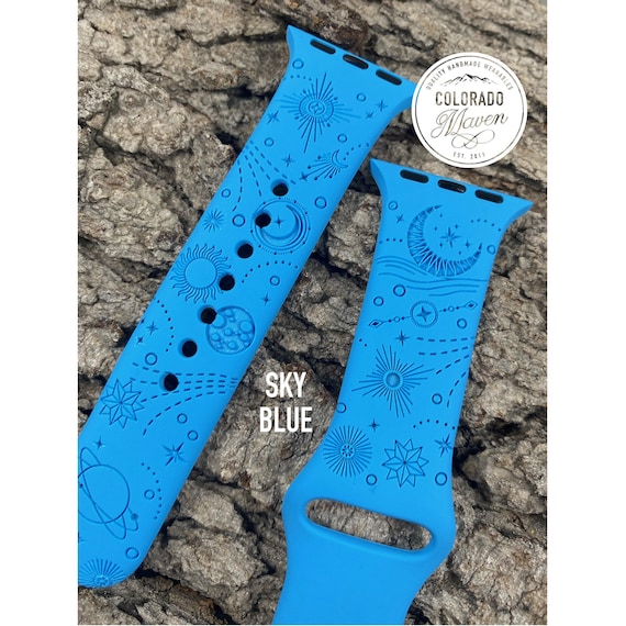 Celestial Moon and Stars Silicone Watch Band Laser Engraved, Apple Watch Compatible Series 1-11, SE 1-3 & Ultra 1-3