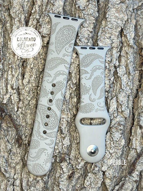 Paisley Mandala Silicone Watch Band Laser Engraved, Apple Watch Compatible Series 1-11, SE 1-3 & Ultra 1-3