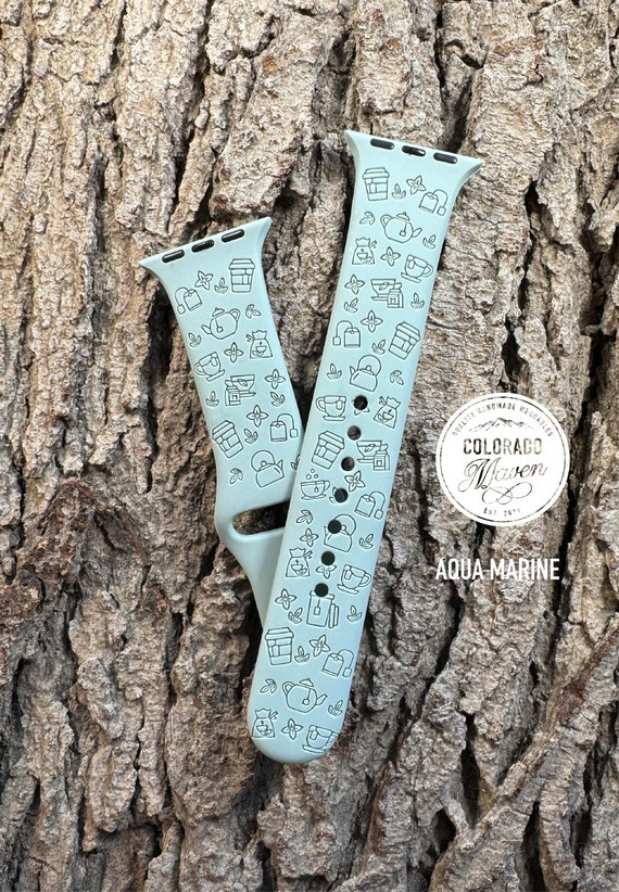 Tea Lover Watch Band Silicone Laser Engraved, Apple Watch Compatible 38/40/41mm, 42/44/45mm, Series 1,2,3,4,5,6,7,8,9,SE,SE2