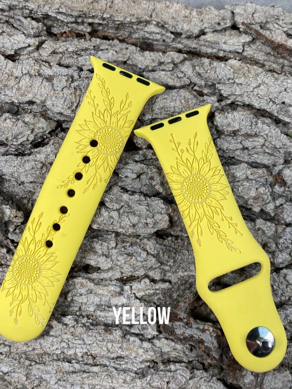 Sunflower Silicone Watch Band Laser Engraved, Apple Watch Compatible Series 1-11, SE 1-3 & Ultra 1-3