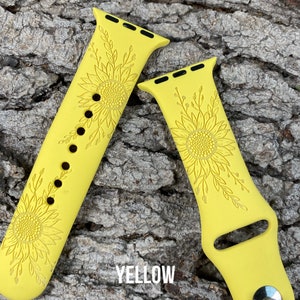 Sunflower Silicone Band Laser Engraved, Apple Watch Compatible 38/40/41mm, 42/44/45mm, Series 1,2,3,4,5,6,7,8,9,SE,SE2