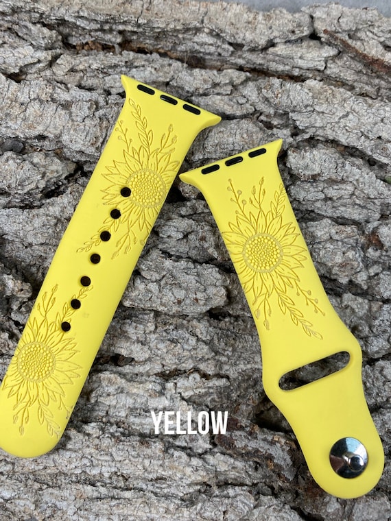 Sunflower Silicone Band Laser Engraved, Apple Watch Compatible 38/40/41mm, 42/44/45mm, Series 1,2,3,4,5,6,7,8,9,SE,SE2