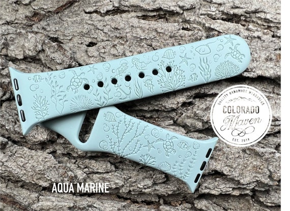 Under the Sea Silicone Band Laser Engraved, Apple Watch Compatible 38/40/41mm, 42/44/45mm, Series 1,2,3,4,5,6,7,8,9,SE,SE2