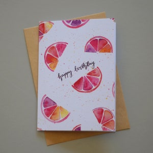 Birthday Card - Handpainted Watercolour // Grapefruit Splash Happy Birthday