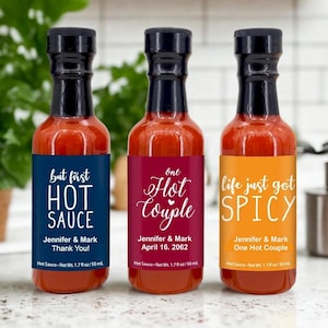 Personalized Hot Sauce Party Favors: Custom Wedding Stickers, 1.7oz Mini Bottles