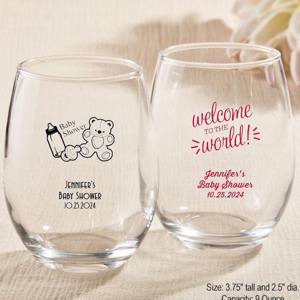24+ Personalized Stemless Wine Glass Baby Shower Party Favors, Cute Baby Shower Favors, Custom Wine Glasses Baby Shower Party Favors