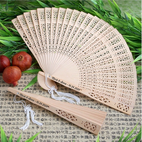 Sandalwood Folding Fan Favors, Wedding Fans With Personalized Stickers, Personalized Sandalwood Fan Party Favors