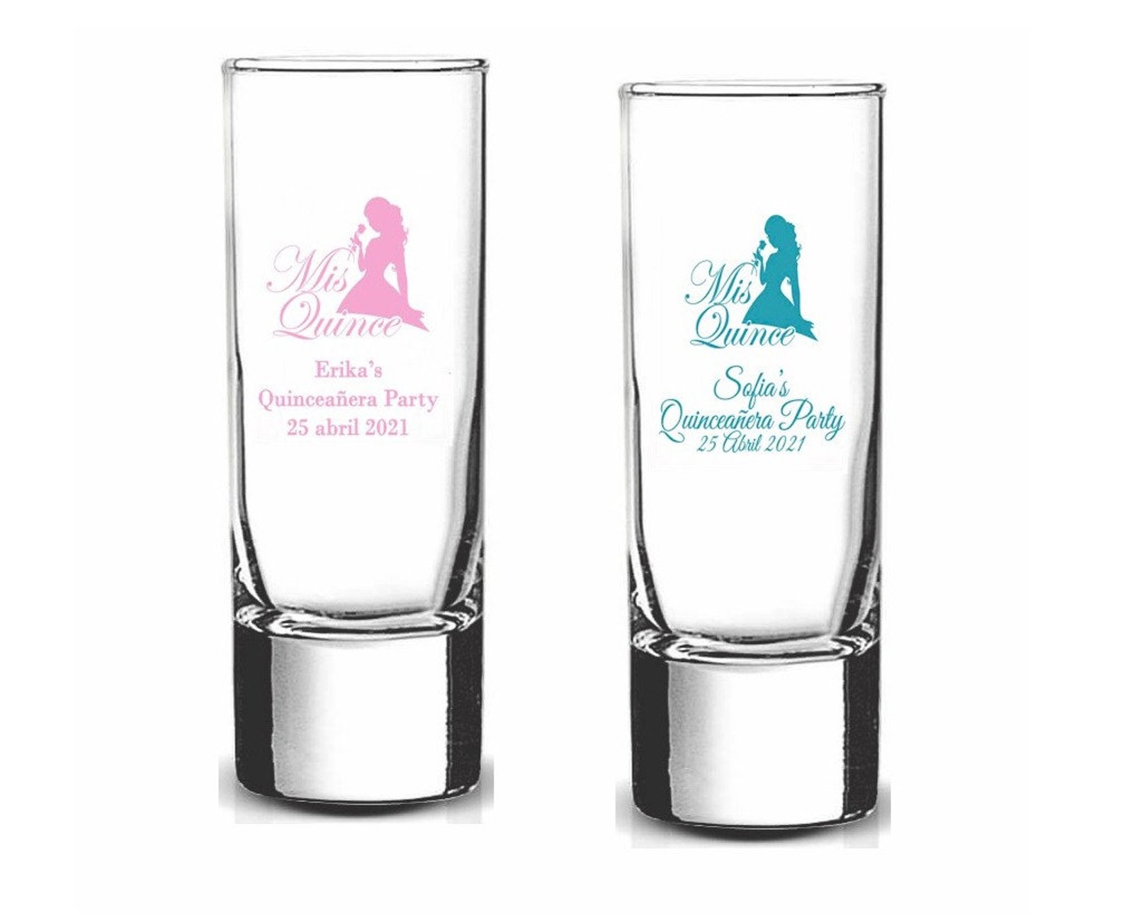 24 Mis Quince Anos Shot Glasses Custom Tall Shot Glass Etsy
