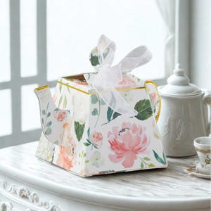 24 Floral Teapot Favor Boxes, Candy Favor Box, Tea Party Favor Box, Bridal Shower Party Treat Box, Floral Teapot Favor Boxes Party Favors