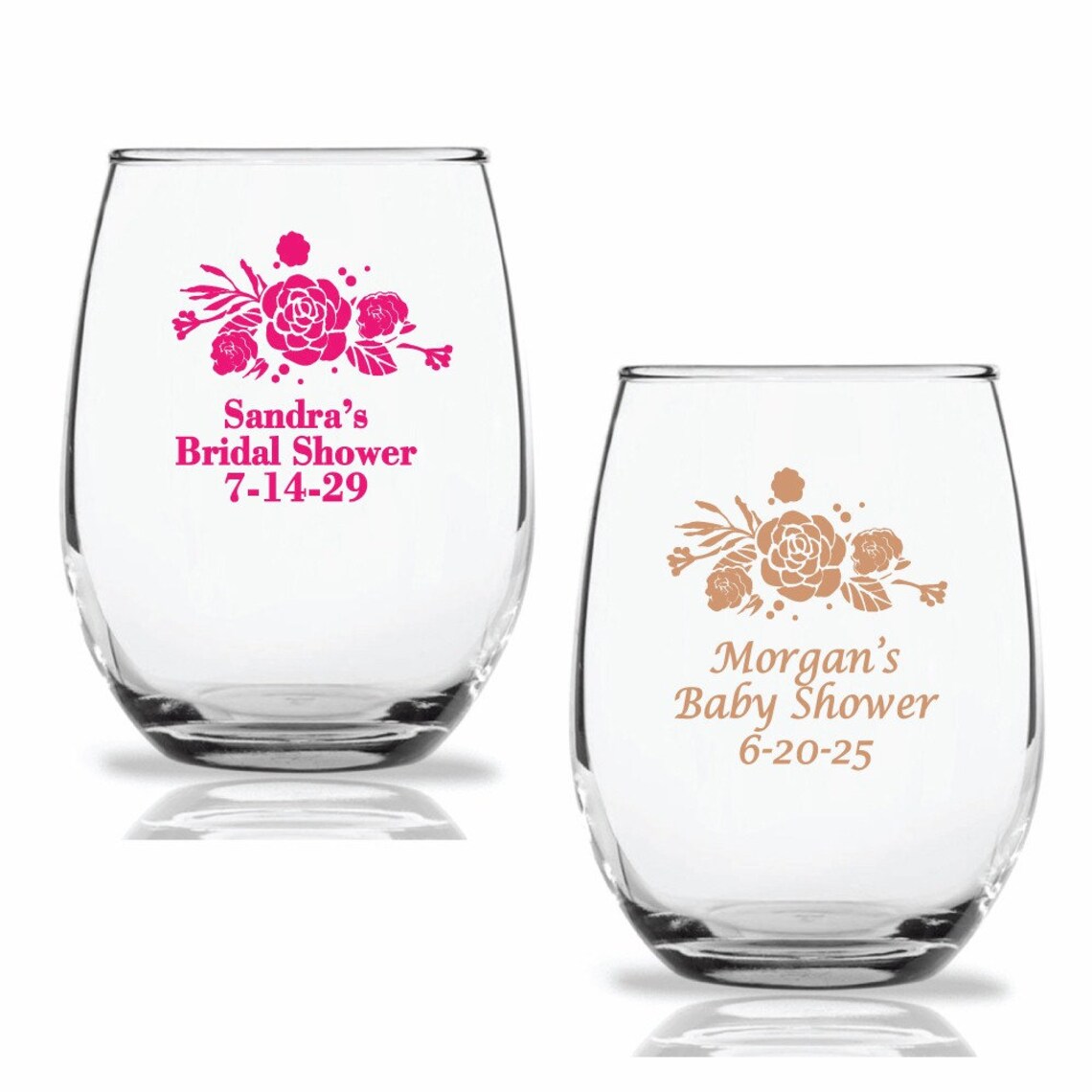 36 Bridal Shower Party Wine Glasses Floral Bouquet Design Etsy