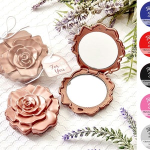 Compact Mirror Rose Gold Rose Design, Folding Pocked Mirrors, Makeup Purse Mirror, Unique Rose Theme Compact Mirror Party Guest Favors