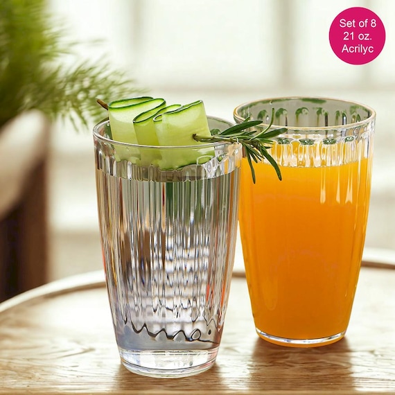 Clear Ribbed Acrylic Drink Cups (set of 8), Outdoor Party Cocktail Tumblers  21 Oz. - Etsy