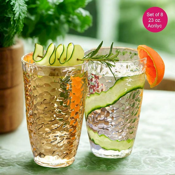 Clear Acrylic Hammered Drink Tumbler Cups 23 oz. (Set of 8): Barware Party  Glasses