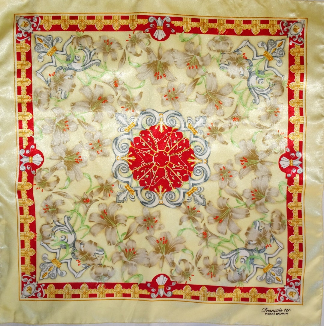 Foulard Pierre Balmain Authentique En Soie 100% - Vintage, Motif Floral, Occasion