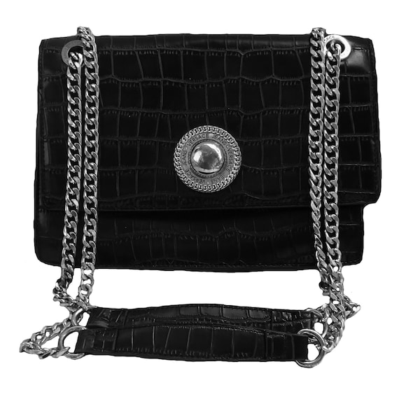 Versace Jeans Croc Embossed Faux Laether Chain Shoulder Bag