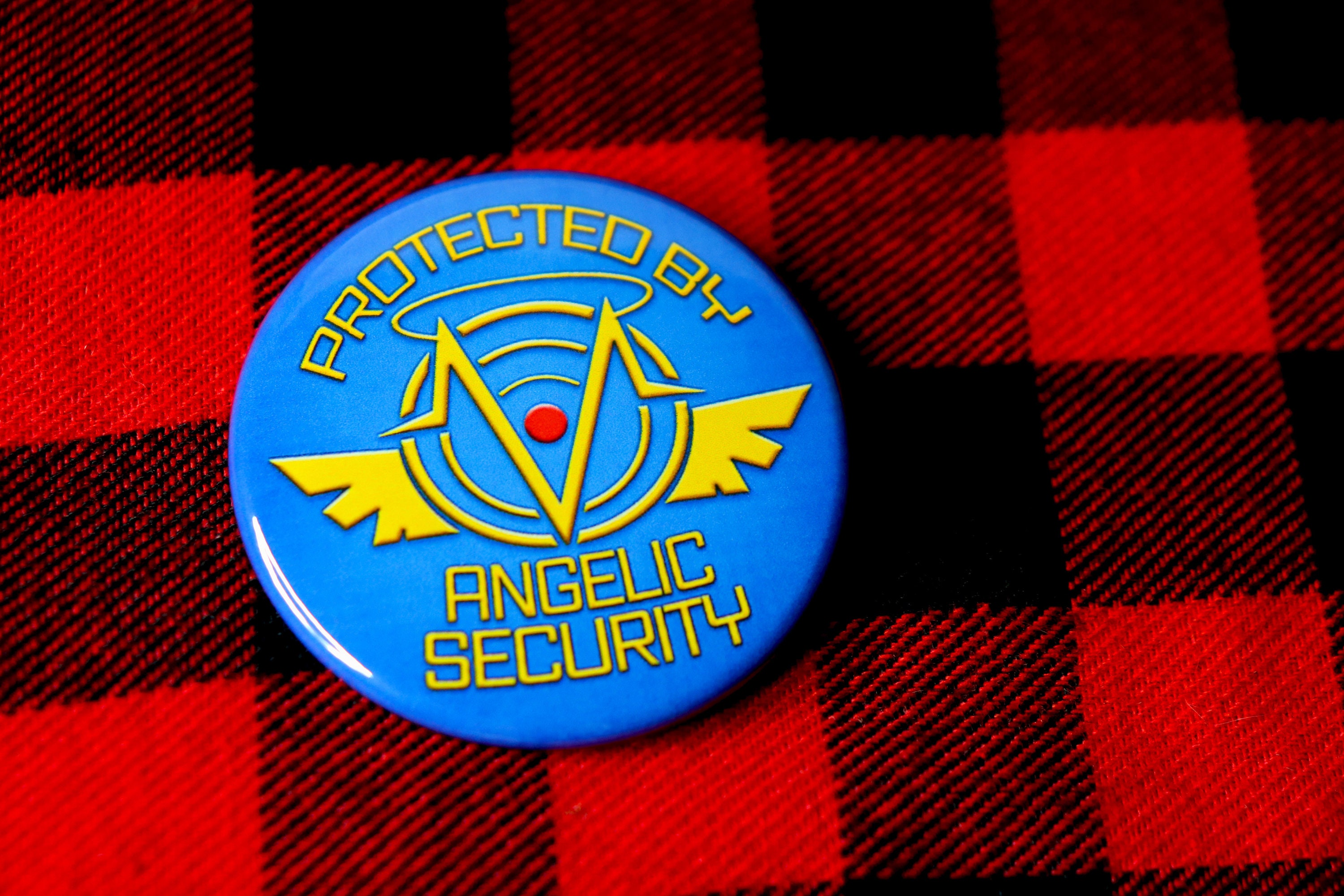 Protected by Angelic Security Pin | Vox Tech Inspired Button - Etsy