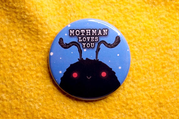 Mothman Loves You Pin | Cryptid Inspired Button