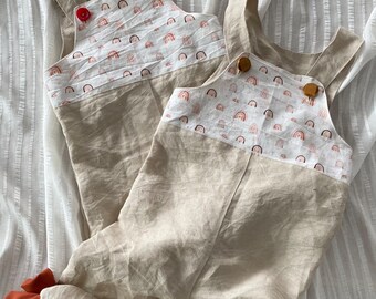 Linen rainbow dungarees - size 98