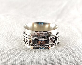 925 Silver Ring, Heart Spinner Ring, Personalized Band, Spinner Ring, Mediation Ring, Engraving Ring, Custom Ring Name, Initial Ring Silver