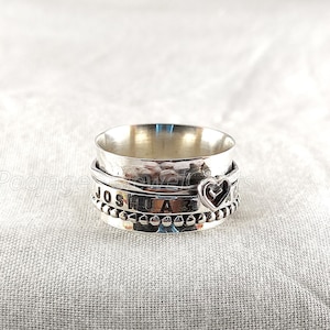 925 Silver Ring, Heart Spinner Ring, Personalized Band, Spinner Ring, Mediation Ring, Engraving Ring, Custom Ring Name, Initial Ring Silver