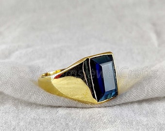 Blue Sapphire Ring, 925 Silver Ring, Sapphire Signet Ring, Gold Ring, Mens Gemstone Ring, Cocktail Ring, Signet Ring Gold, Gift For Husband