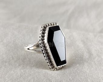 Black Onyx Coffin Ring: Handmade 925 Sterling Silver Statement Ring