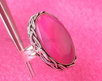 Pink Botswana Agate Ring: Handmade 925 Sterling Silver, Bohemian Style