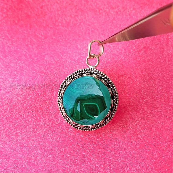 送税込【CRAFTD London】Malachite Clover Stone Pendant☆(2色) Malachite Clover Stone Pendant (Silver)