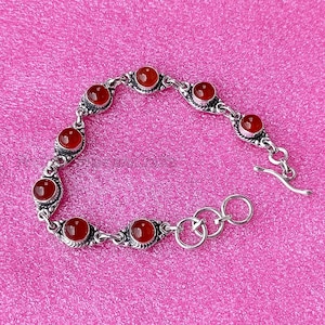Natural Carnelian Bracelet, Handmade Bracelet, 925 Sterling Silver Bracelet, Women Silver Jewelry, Cabochon Round Bracelet, Gift For Women
