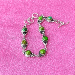 Green Copper Turquoise Bracelet, Handmade Bracelet, 925 Sterling Silver Bracelet, Women Silver Jewelry, Turquoise Bracelet, Gift For Women