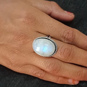 Genuine Moonstone Ring, 925 Sterling Silver Ring, Oval Moonstone Ring, Handmade Ring, June Birthstone, Stackable Ring, Gift For Her