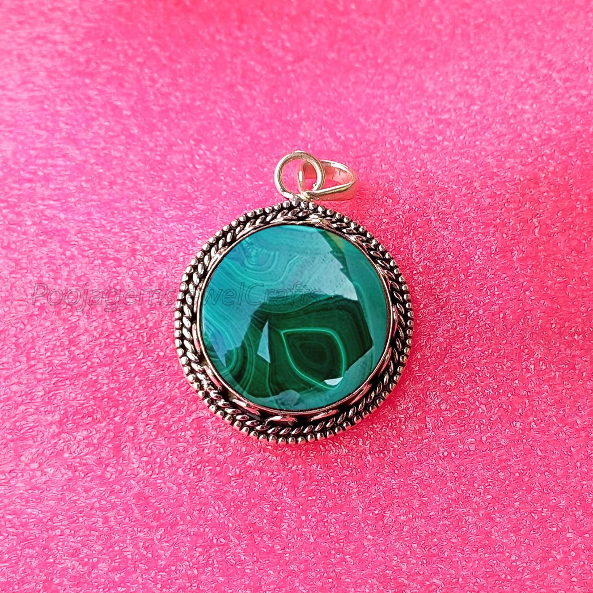 Malachite ペンダントネックレス Ф Malachite Pendant Necklace, 925 Sterling Silver Pendant