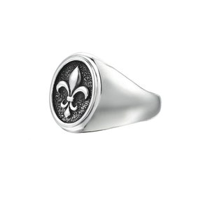 Fleur de Lis-ring, 925 sterlingzilver, zegelring ovale vorm, Fleur de Lis-sieraden, westernring, zegelring heren, Vaderdagcadeau