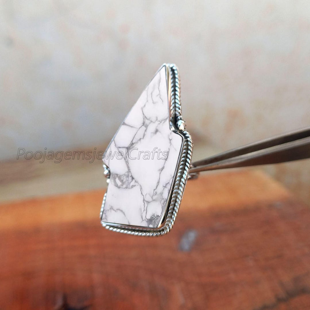 Natural White Howlite Ring, Lightning Bolt Howlite Ring, Handmade Ring ...