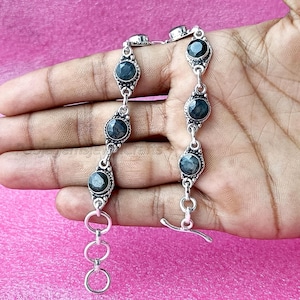 Moss Agate Bracelet, Handmade Bracelet, Natural Moss Agate, Adjustable Bracelet, Minimalist Bracelet, 925 Silver Bracelet, Round Moss Agate