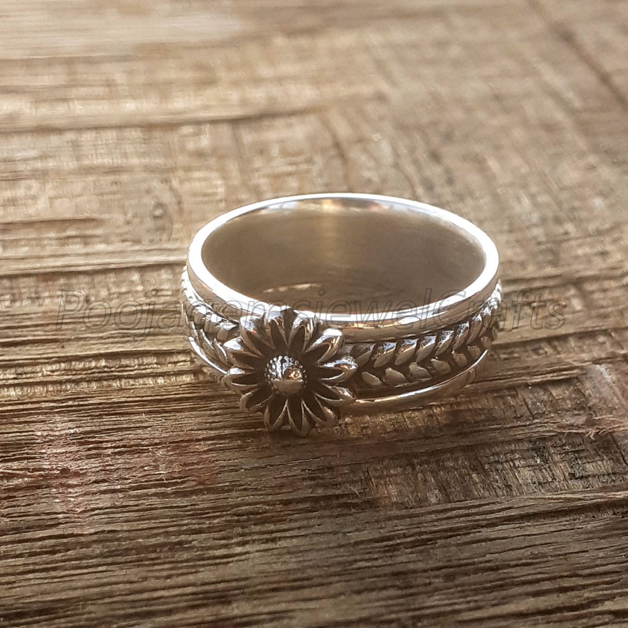 Sunflower Spinner Ring for Women Fidget Ring Band Nature - Etsy