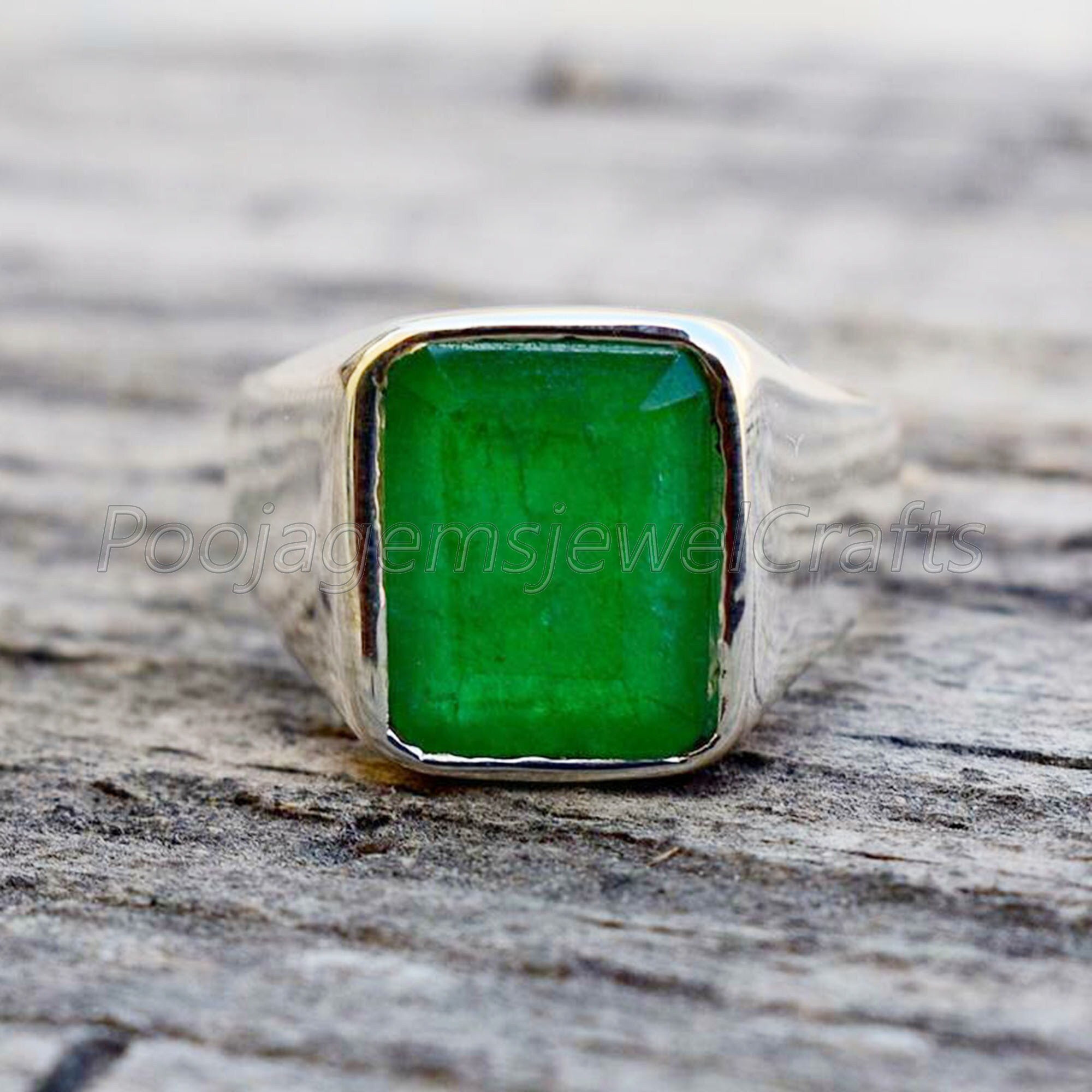 Raw Emerald Mens Ring 925 Solid Sterling Silver Green Etsy