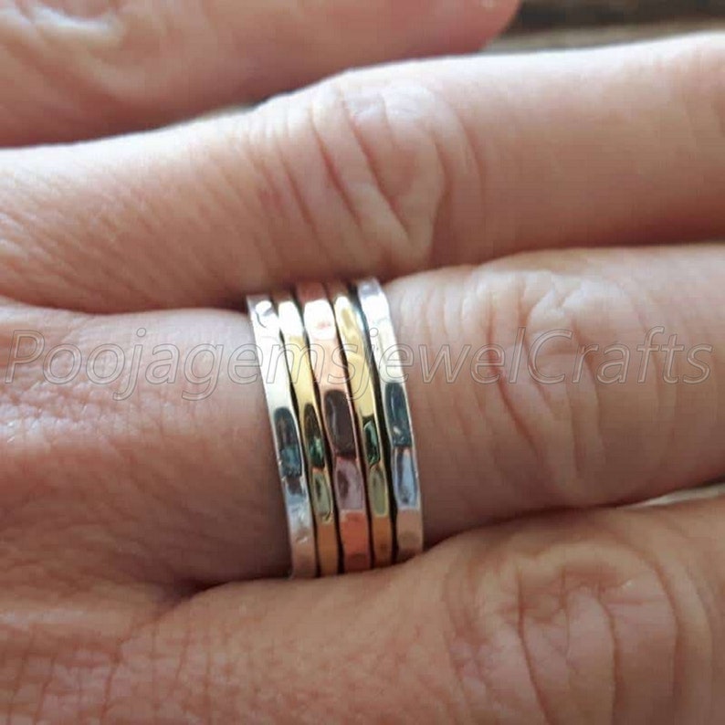 silver spinner ring-spinner rings for women-fidget ring-meditation ring-anxiety ring-three tone ring-mix metals ring-statement ring #115