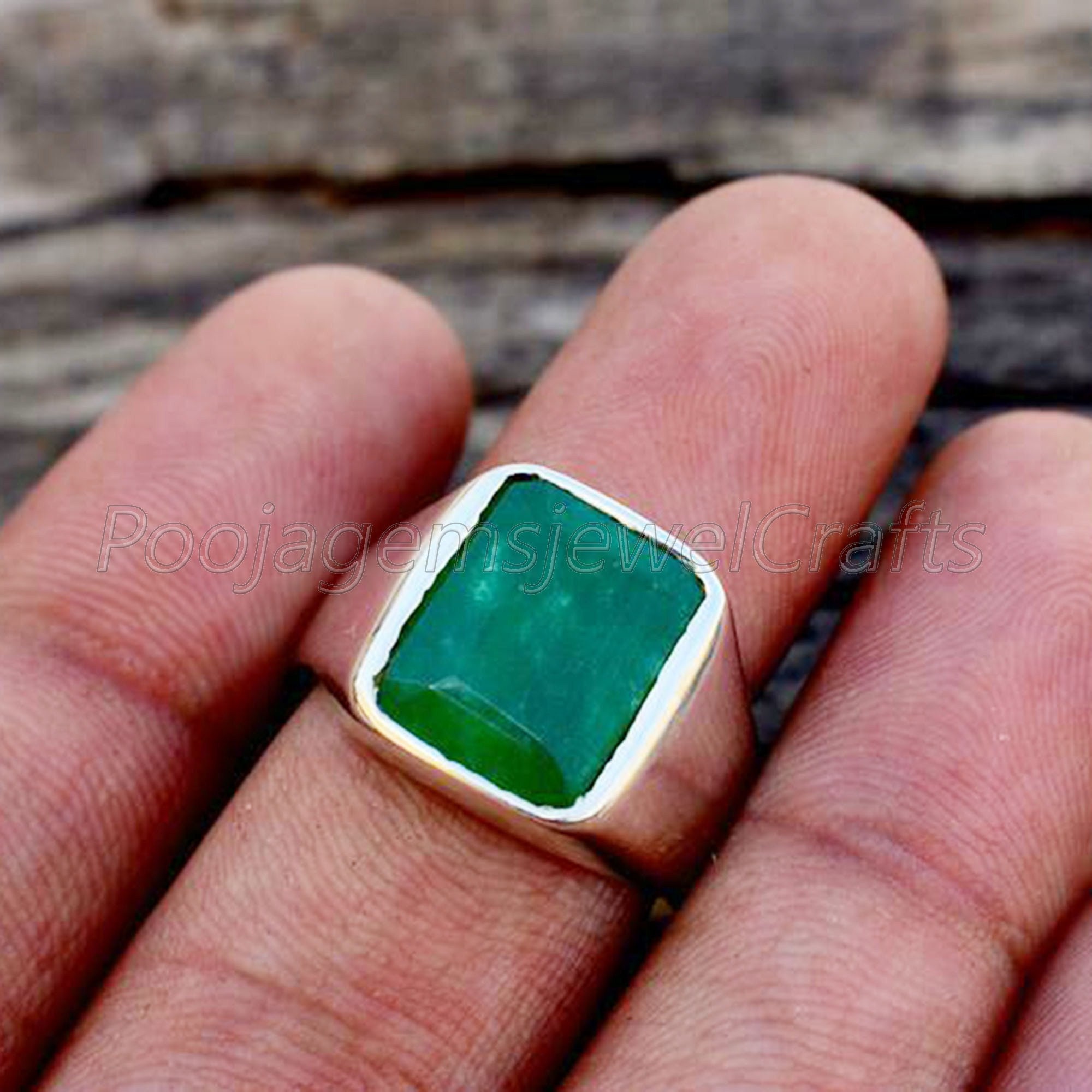 Raw Emerald Mens Ring 925 Solid Sterling Silver Green Etsy